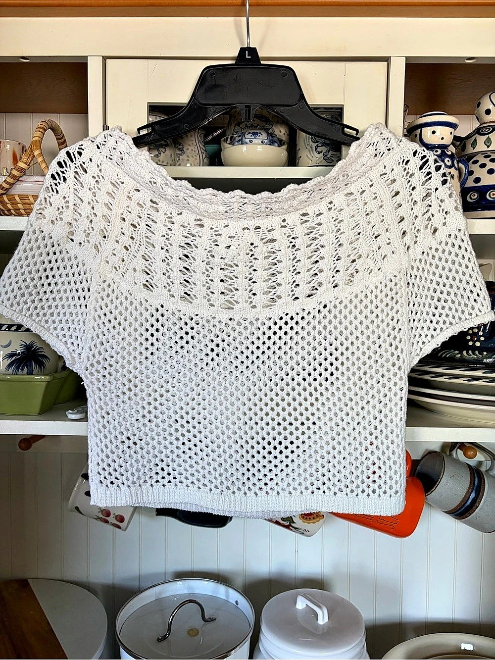 Anthropologie Crop Top Sz Small Crochet Short Sleeve White Crop Top Like New!